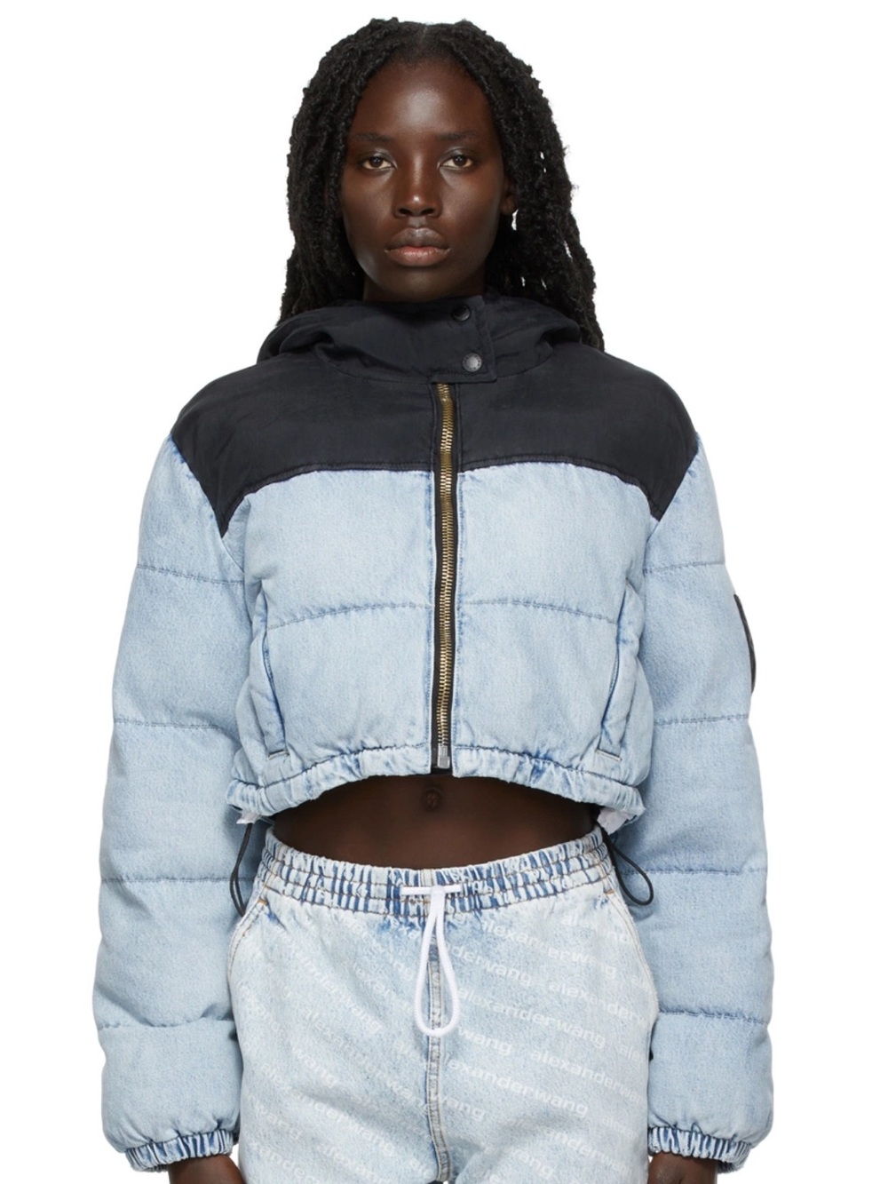 Alexander Wang Blue & Black Cropped Denim Puffer Jacket XS